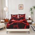 thumbnail image 3 of Gamer Bed Sheets Twin,Gaming Fitted Sheet,Video Games Gamepad Sheets Neon Glowing Square Geometric Grid Red Bed Set, 3 of 5