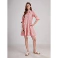 thumbnail image 4 of Robe Chemise Midi à Rayures pour Femmes, Boutonnée, Décontractée, Ample, à Poignets, Manches Longues, Longueur Mi-Longue, Rouge, P, 4 of 9