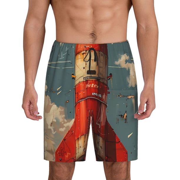 Balery Rusty Rocket Launch Pantalones cortos de pijama de punto de algodón para hombre con cinturilla y bolsillos-Small