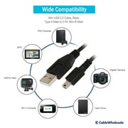 Mini USB 2.0 Cable, Black, Type A Male to 5 Pin Mini-B Male