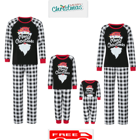 

Christmas Pajamas For Family Letter Santa Hat Print Sleepwear