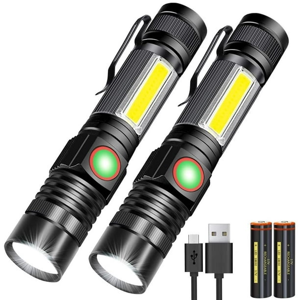 Lampe de poche LED magnétique rechargeable par USB (batterie 18650 incluse)  Lampe de travail COB avec 4 modes Zoom étanche Torche ultra lumineuse pour  les urgences de camping en plein air (lot