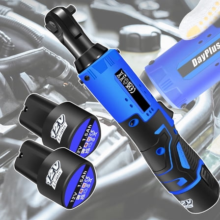 2 Batteries Electric Cordless Ratchet 3/8" Right Angle Wrench Impact Power Tool