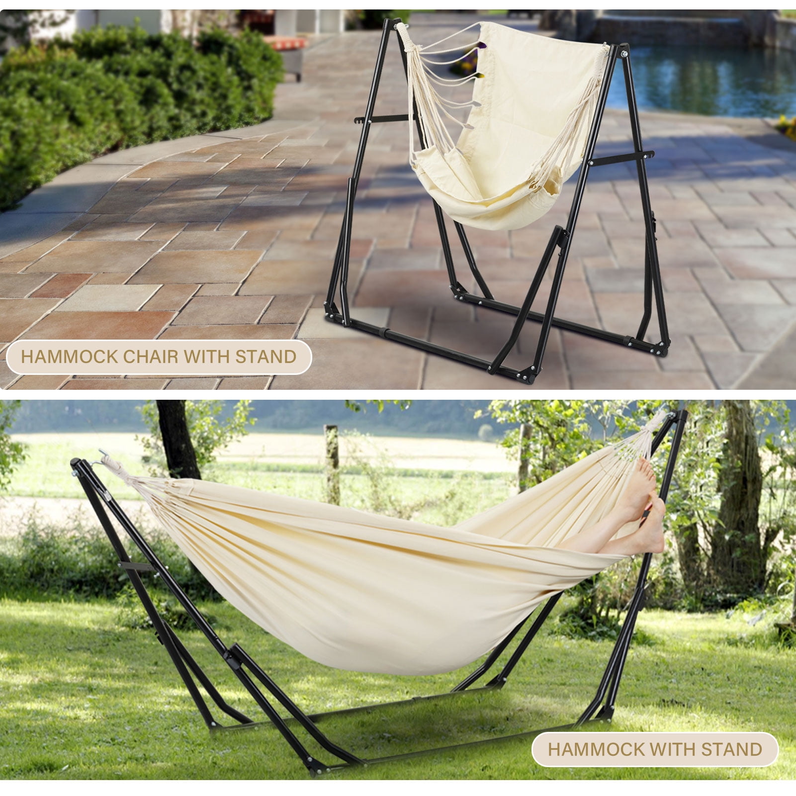 Ainfox 2 in 1 Hammock and Swing Chair with Stand, 550 lbs Capacity，Beige