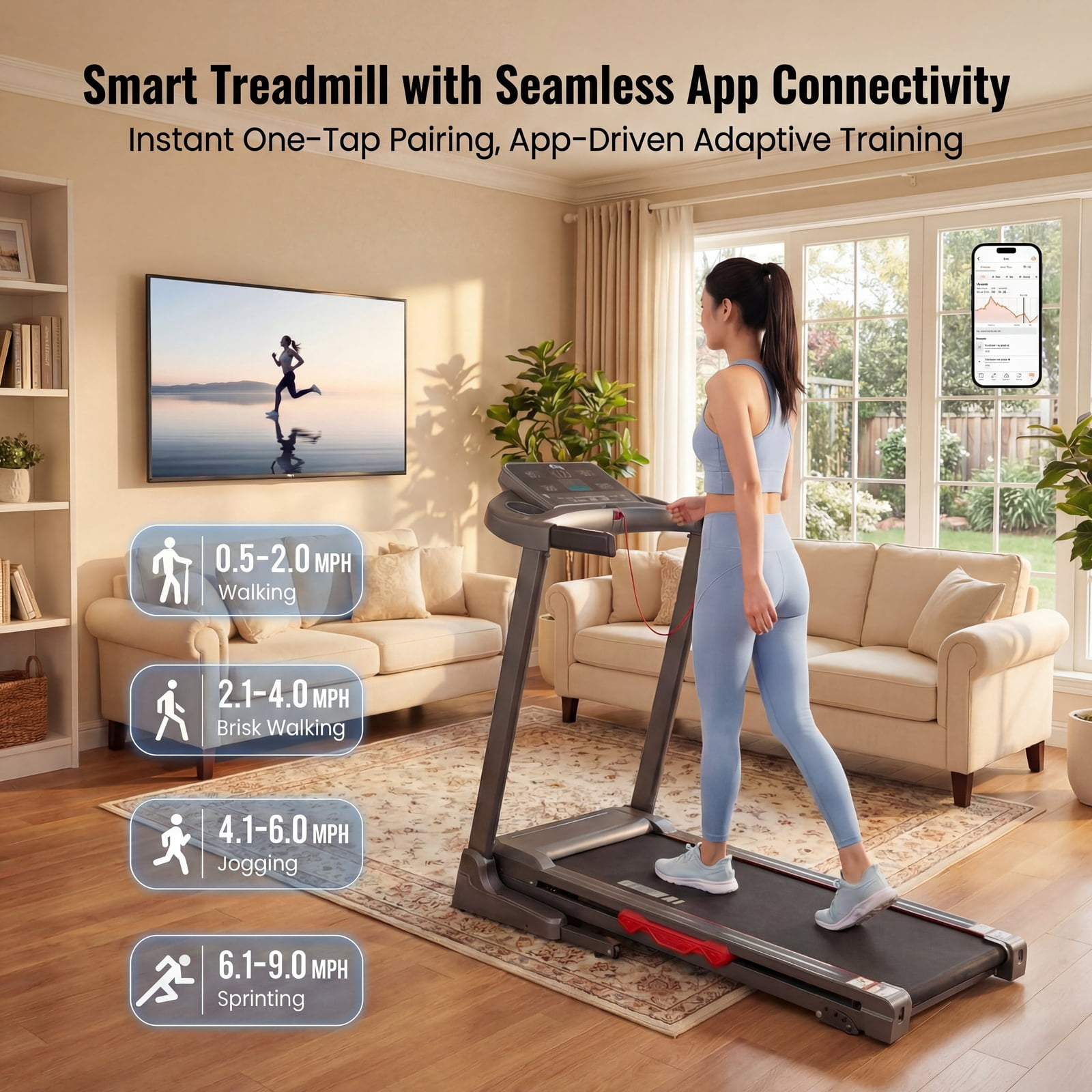 GASKY 3 Level Treadmill With Incline Foldable Compact Treadmill Smart APP Manual Incline Treadmill For Family Exercise Home