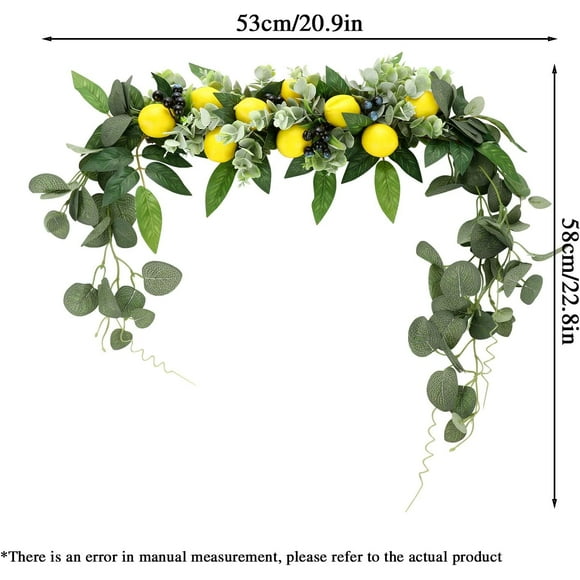 Guirlande Florale Artificielle Citron, Guirlande de Porte, Branche de Couronne, Ornement Suspendu pour Décoration de Porte Murale de Mariage à Domicile