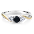 thumbnail image 3 of Gem Stone King 925 Sterling Silver Black Onyx and White Lab Grown Diamond 3 Stone Engagement Ring for Women (0.45 Cttw, Gemstone December Birthstone, Size 7), 3 of 6