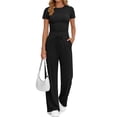 thumbnail image 5 of Sundazz 2 Piece Sets for Women Summer Lounge Set Ruched Top and Wide Leg Pants Matching Set Fashion Vacation Travel Outfits Clothes,Black,XS, 5 of 8