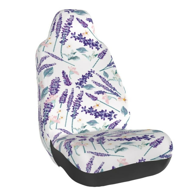 Wukai Lavender Flowers Full Set Car Seat Covers with Soft Padding Universal Auto Front Seats Protector and Cushion Mat