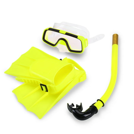 Qiilu Kids Swimming Diving Silicone Fins+Snorkel Scuba Eyeglasses+Quest Mask Diving Snorkel Set for