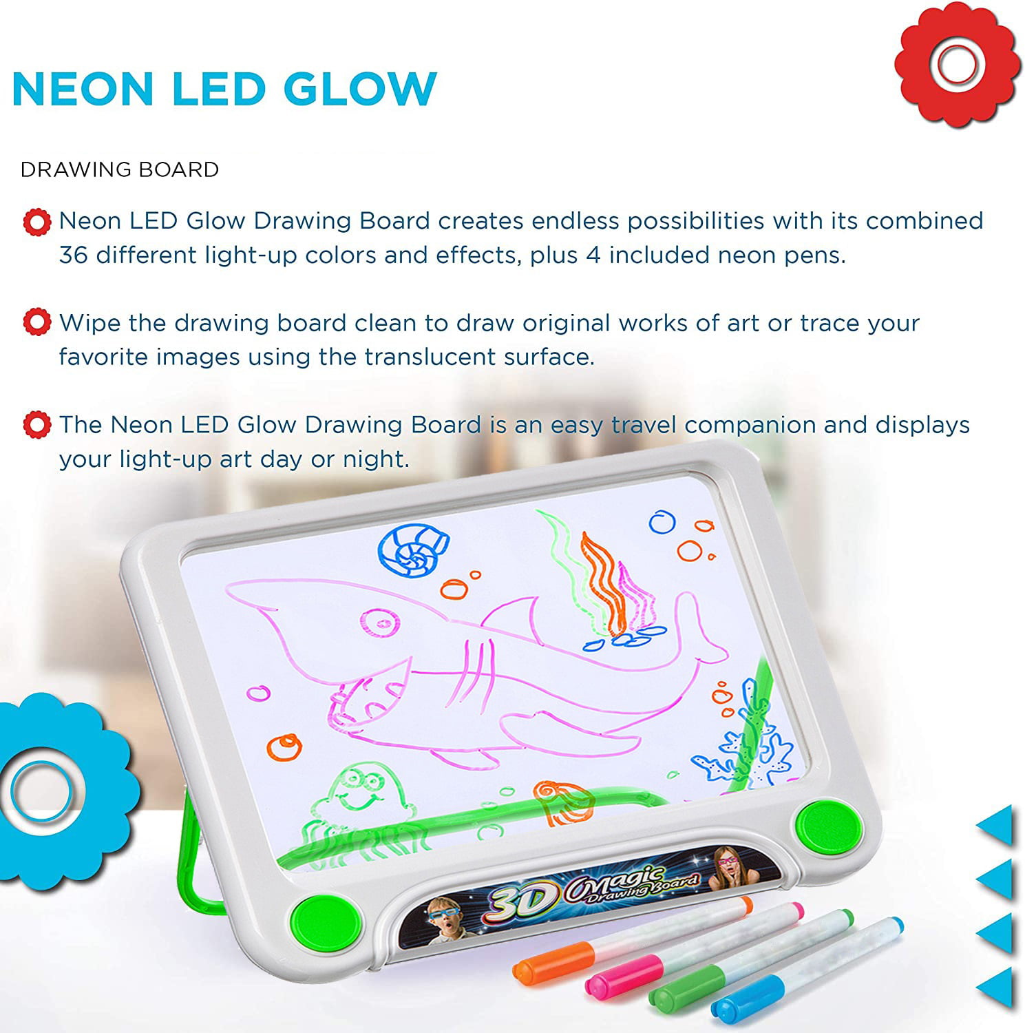 3D Light Up Drawing Board Dinosaur Toys LCD early Educational Painting  Erasable Doodle Magic Glow Pad with 3D Glasses Kids Gift