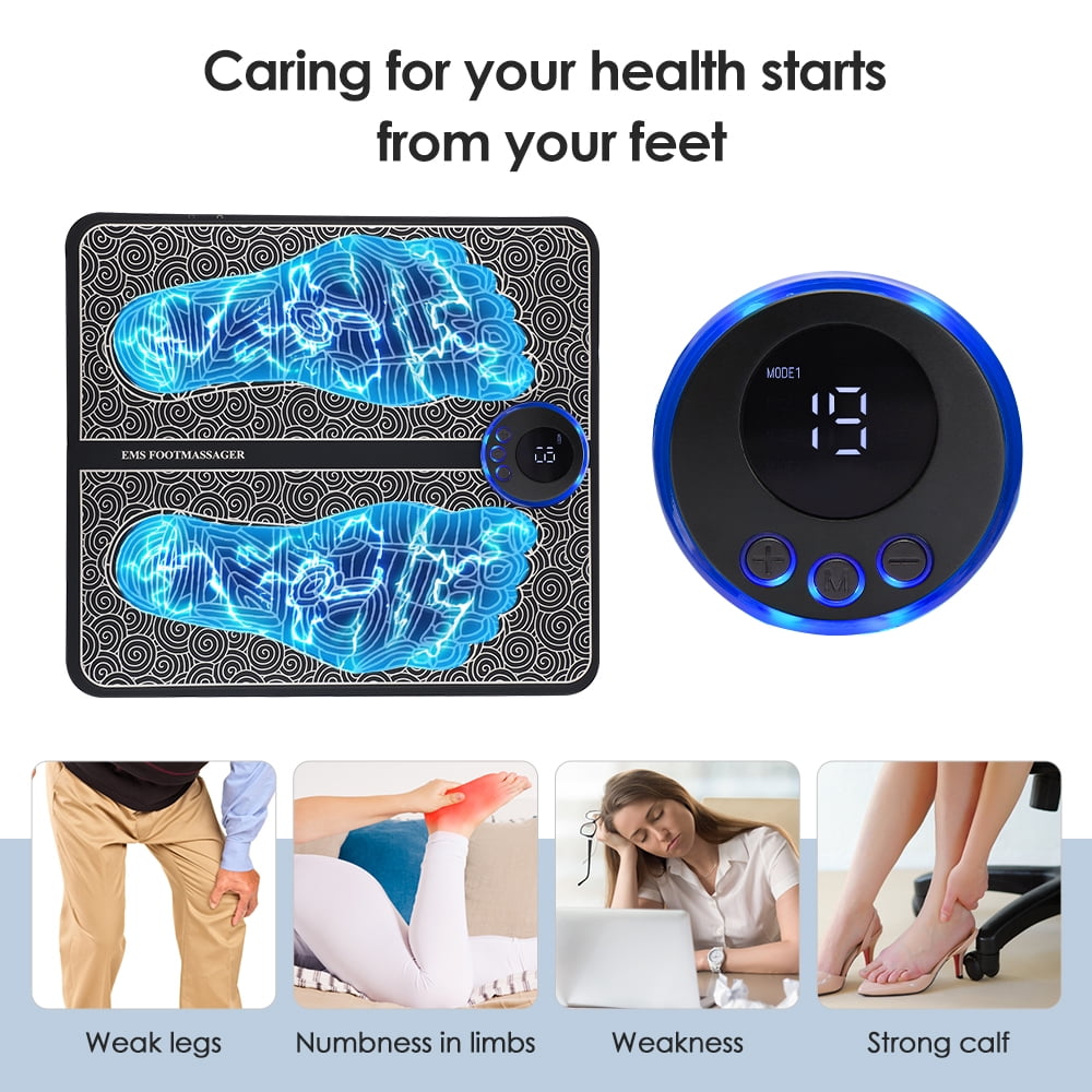 EMS Foot Massage Pad, Pulse Foot Therapy Pad for Neuropathy Foot Massager with Remote Control, 4 Body Pads, 2 in 1 Back Massager and Leg Foot Massager with 8 Modes, 19 Levels
