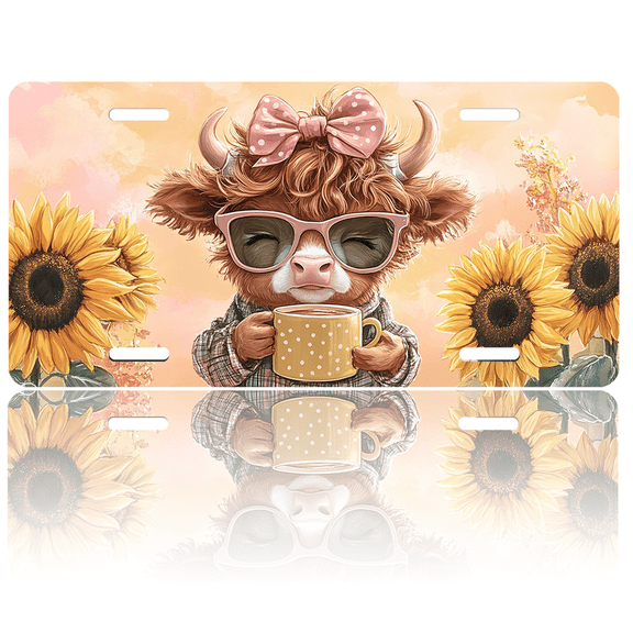 1 Pcs 2D Flat License Plate Covers & Frames, Cute Highland Cow For Decorative Front, Waterproof For Decoration Aluminum License Plate Covers & Frames Cover For Men Women, 12" X 6"