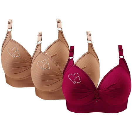 Brondbend Racerback Bras for Women 3pcs Push Up Wireless Full Coverage Padded Adjustable Straps Large Size Liftup Ribbed Everyday Bras Breathable Trendy T Shirt Bra for Party Festival Gift Red L