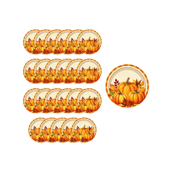 24 Pcs Fall Decorations Paper Plates,7.09 Inch Pumpkin Themed Disposable Tableware | Thanksgiving Round Paper Plates for Autumn Party Tableware Decorations Supplies