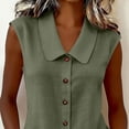 thumbnail image 6 of Olyvenn 2026 Summer Fashion Women's Collared Sleeveless Button Down Solid Color Linen Blouse Casual Loose Fit Tops Green XXXL, 6 of 7