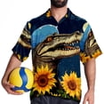 thumbnail image 4 of Crocodile Starry Sky Sunflower Men's Short Sleeve Spread Collar Poplin Button Down Casual Printed Summer Beach Unisex Shirts, 4 of 6