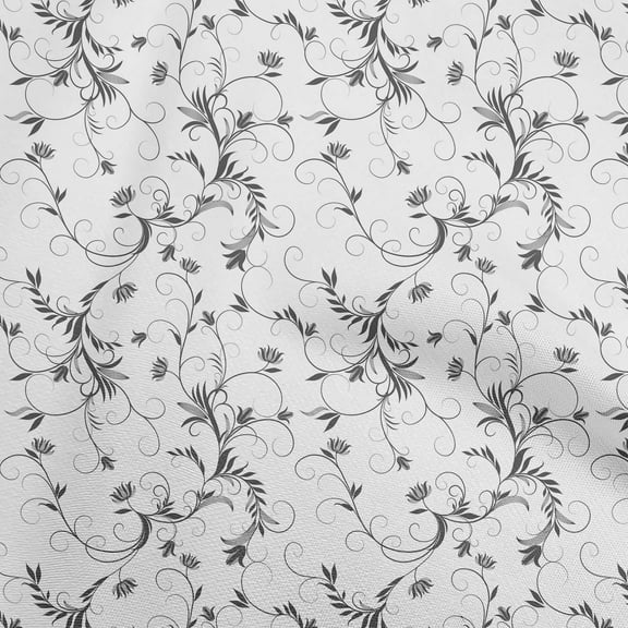 oneOone Polyester Spandex White Fabric Asian Scroll Fabric For Sewing Printed Craft Fabric By The Yard 56 Inch Wide