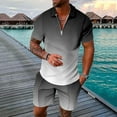 thumbnail image 2 of RMGVDSD Mens Summer Track Suits 2 Piece Set Mens Short Sets Gradient Short Sleeve Fashion Zipper Polo Shirt And Shorts Casual Sportswear Suit Comfortable Athletic Suits, 2 of 5