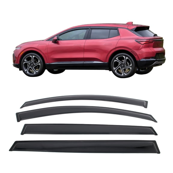 Ikon Motorsports Tape-On Window Visors Vent Wind Rain Sun Guards Deflectors For 2024-2026 Chevy Chevrolet Equinox EV, Acrylic Smoke/Tinted 4PCS