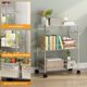 thumbnail image 5 of 3 - tier rolling metal kitchen cart on wheels: wire shelving con baskets, snack almacenamiento utility trolley con handles para kitchen, bathroom, oficina, laundry (silver), 5 of 6