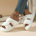 thumbnail image 4 of Willtoo Women's Fuzzy Slippers Open Toe Cross Band Slippers Memory Foam House Slippers for Women White 7 Wide, 4 of 6