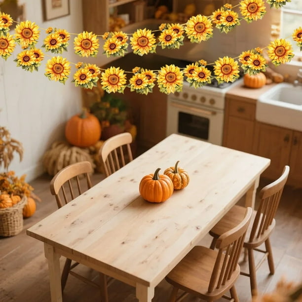 Guirnalda decorativa de Acción de Gracias (paquete de 2) | Decoración para fiestas de otoño con diseños de calabaza, girasol, hoja de arce y pavo
