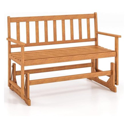 2-Person Outdoor Glider - Wood Heavy Duty 800 LBS Rocking Chair, Patio Loveseat for Porch, Garden, Slatted Seat, Natural Finish