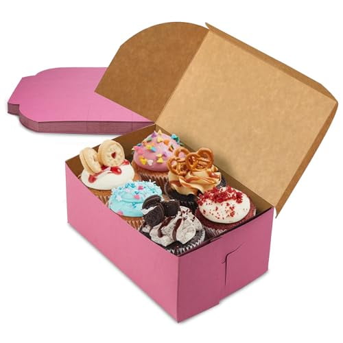 Fit Meal Prep [25 Pack] Pink Bakery Boxes 6x4.5x3 Pastry Box for Cupcakes, Desserts, Cookies, Candies, Ideal Packaging for Bakeries, Home-made Baked Favors, Gifts