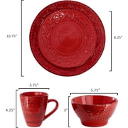 Malibu Ocean Bloom 16-Piece Stoneware Dinnerware Set, Red
