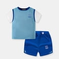 thumbnail image 2 of XEGLSBU Boy's Outfits Sports Sets Short Sleeve T-Shirt and Mesh Shorts Outfit Set Toddler to Big Boys D-Blue Size 6-7 Years, 2 of 3