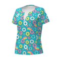 thumbnail image 5 of Fuzoiu Donut Print Women's V-Neck T-Shirt,Women's Short Sleeve Top, Comfortable for Work, Leisure, and Sports, 5 of 7