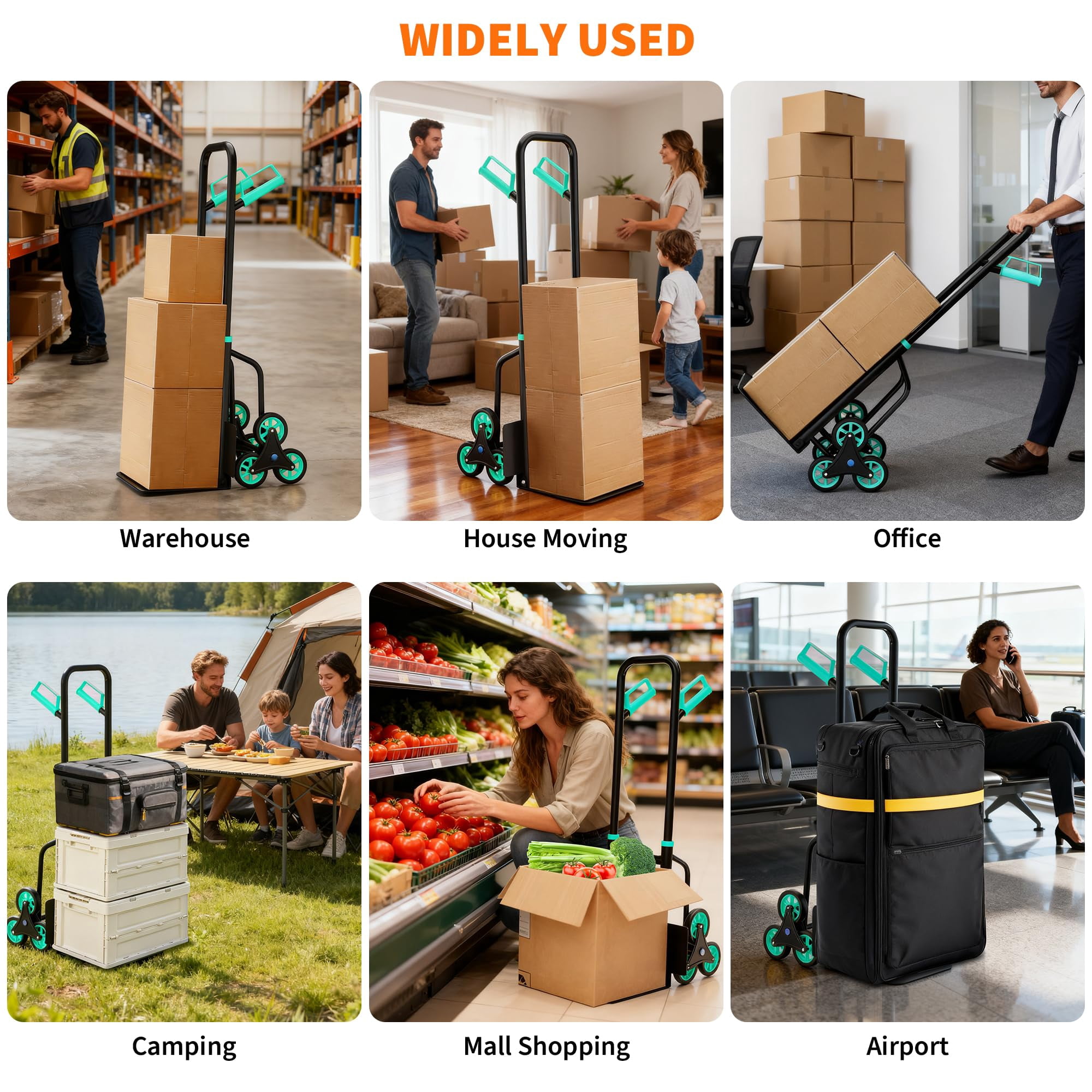 3 in 1 Convertible Aluminum Hand Truck Dolly Cart, 440Lbs Capacity, Stair Climbing Utility Trolley Platform Cart for Transport and Moving in Home, Office, Warehouse, Supermarket, Green+Black