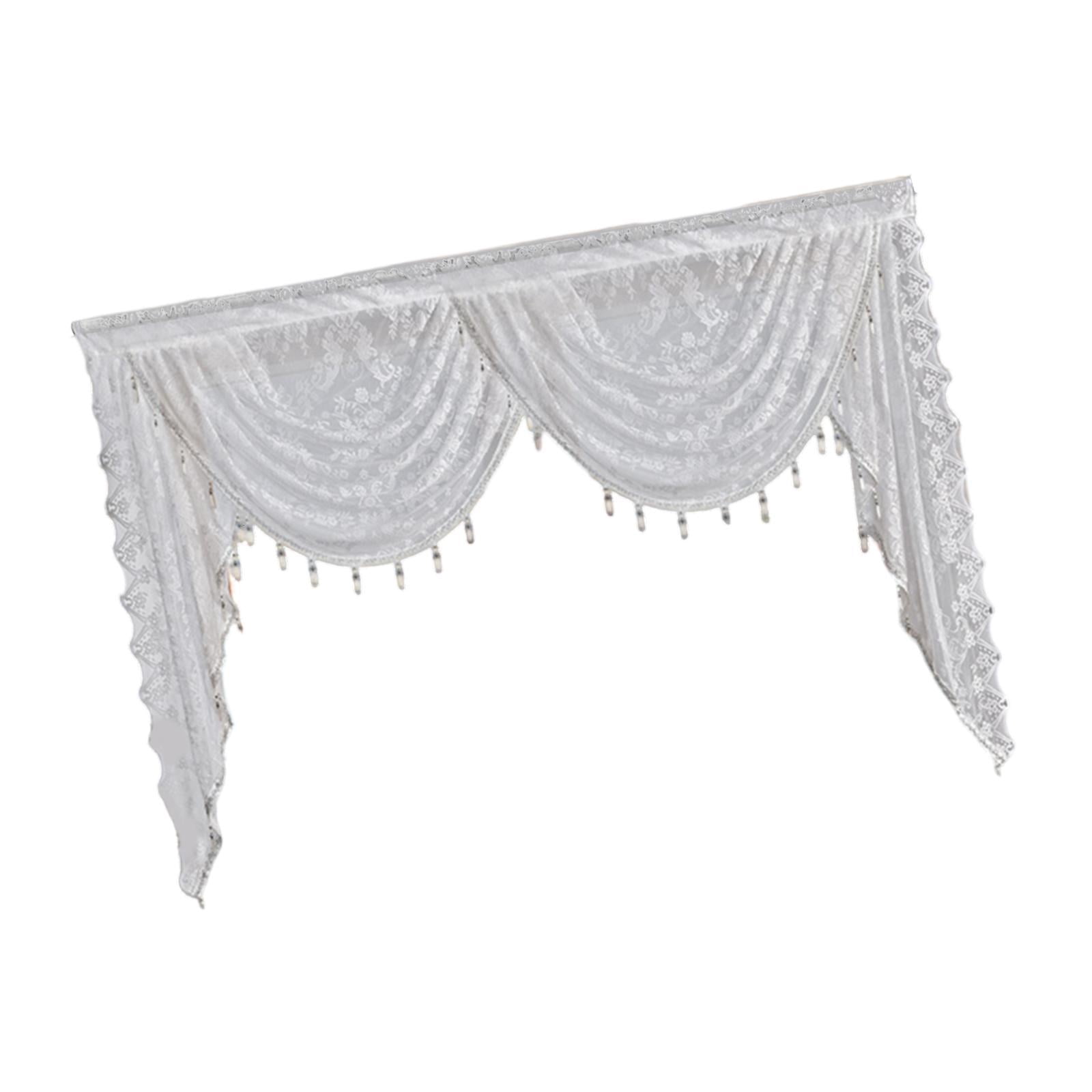 Fancyes Waterfall Window Valance Vintage Design Romantic Easy to Hang Decorative Swag Valance with Bead Tassels for Basement Bedroom Width 150cm
