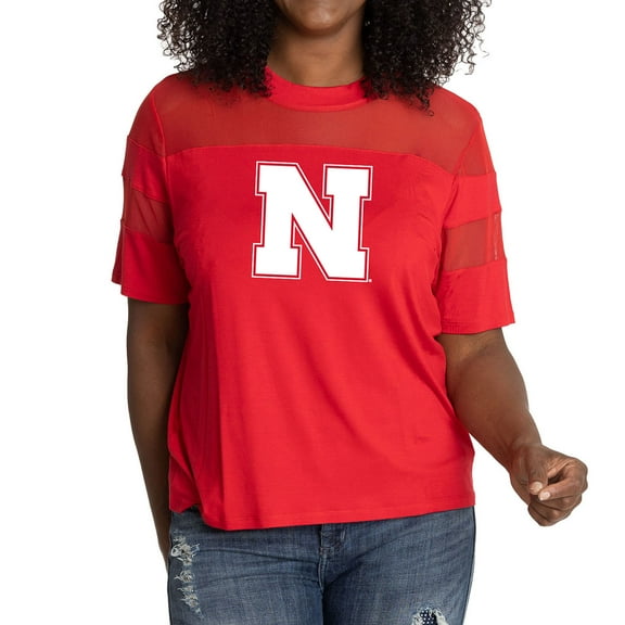 Women's Scarlet Nebraska Huskers Relaxed Avery Power Mesh Fashion Jersey