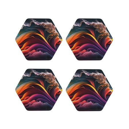

Lukts Colorful Abstract Wave Motion Print Leather Drinks Coasters Set of 4 Suitable or Drinks Furniture Protection and Easy Clean up-Hexagon