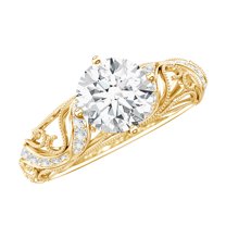 Rosec Jewels Lab Grown Diamond Circle Engagement Ring 1 Ct - Vintage Style Ring (7 mm, EF-VS Quality), 10K Yellow Gold, US 8.00