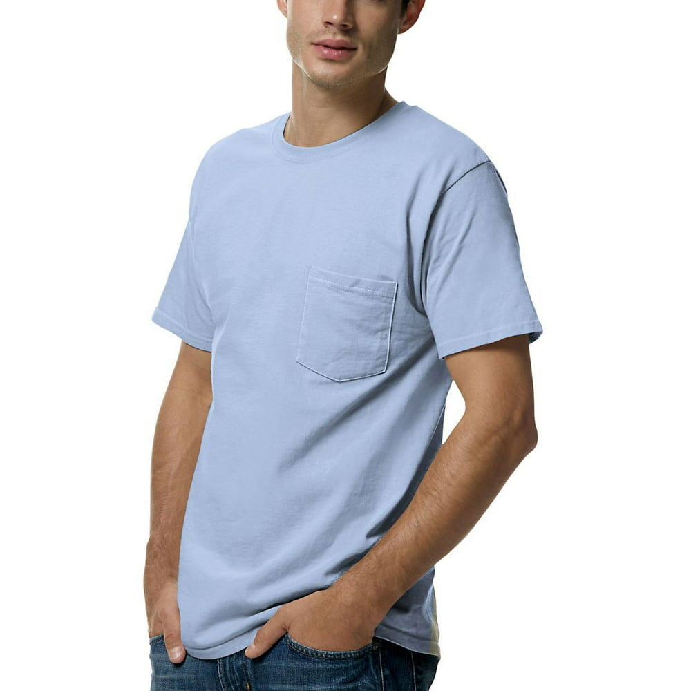 Hanes - Hanes Men's Tagless Pocket Short Sleeve T-Shirt, Light Blue