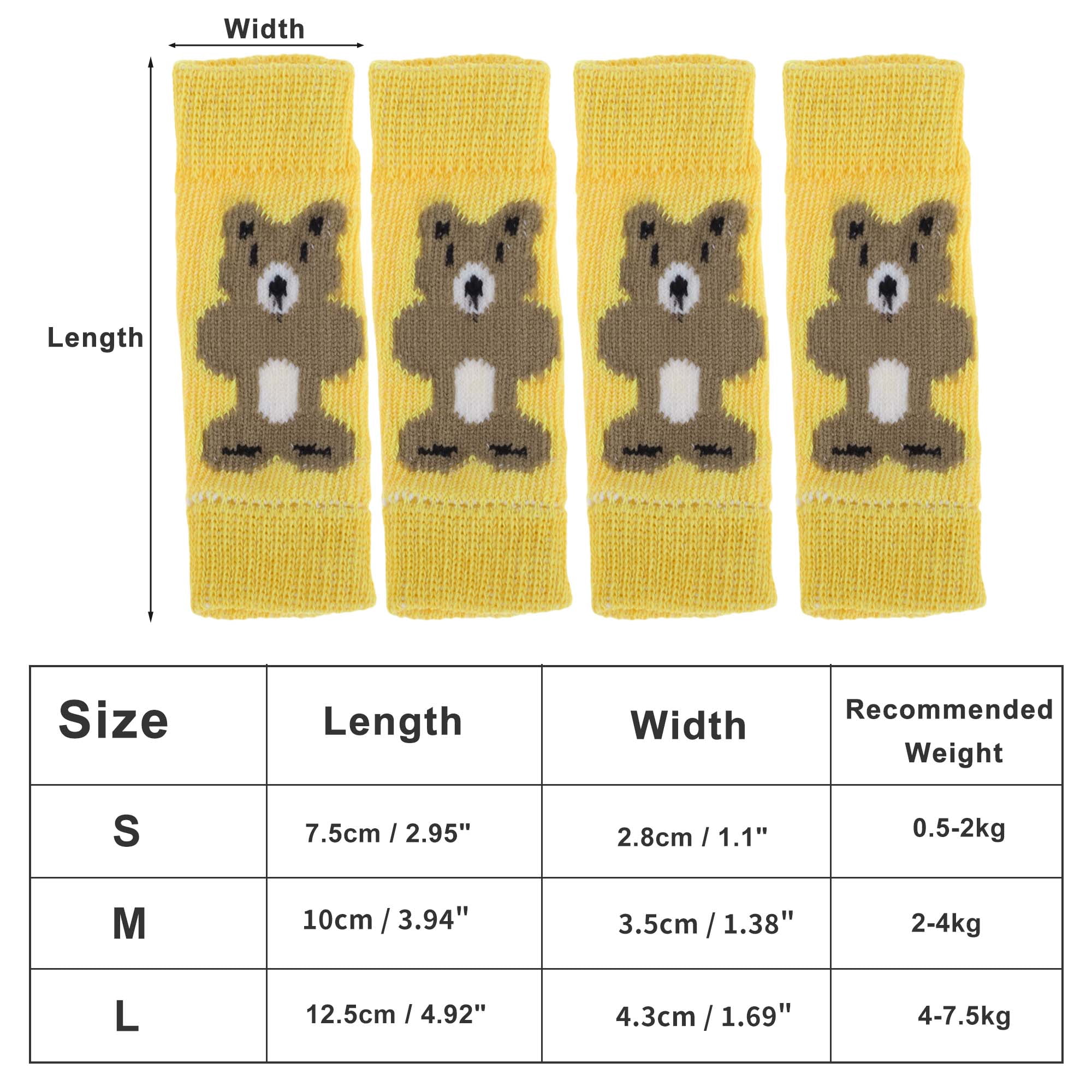Unique Bargains Pack of 4 Dog Leg Soft Knitted Dog Socks Joint Protection Yellow  Bear S
