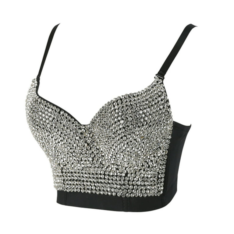 1pc 's Fashionable Thin Straps Underwire Push-Up Bra With Sparkling  Rhinestone & Lace Details