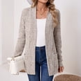thumbnail image 3 of Women's Solid Color Long Sleeve Length Cardigan Sweater Coat Top with Pockets for Spring and Fall Seasons, Casual Layering for Daily Use,Khaki,XL, 3 of 8