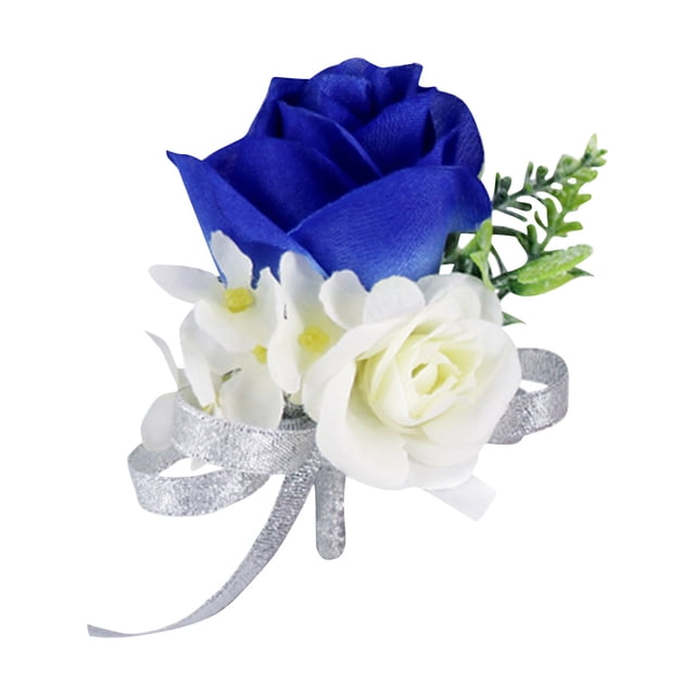 Clearance!Maojin Flor de muñeca azul y corsage, decoración de fiesta de corsage, corsage de rosa, conjunto de pulsera de corsage de flores de muñeca para fiesta de graduación de aniversario de boda