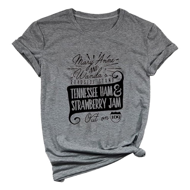 TSADFHJI Chemises pour Femmes Mode T-Shirt Col Rond Mode Décontracté Manches Courtes Imprimé Lettres Anglaises m Gris
