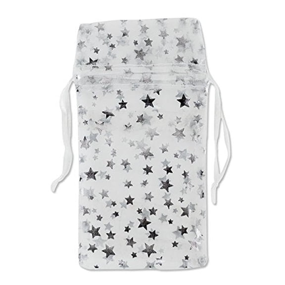 Medium Organza White Pouch with Silver Stars (Package of 12)