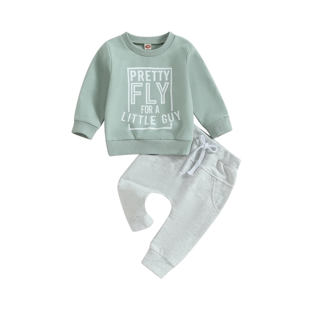 Fortune 0-3Y Baby Boys Fall Outfits Long Sleeve Letter Sweatshirt Drawstring Jogger Pants