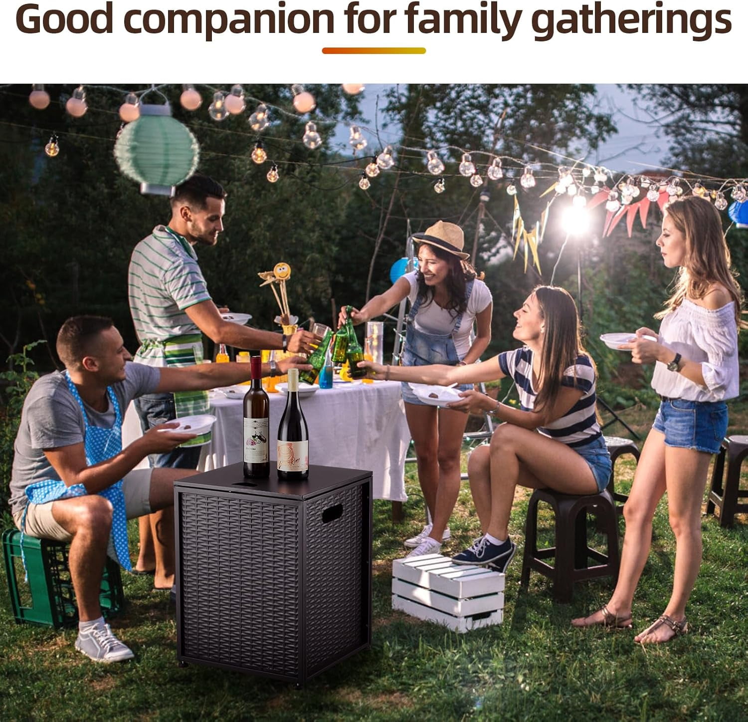 Lumiparty 16 in Propane Metal Tank Cover Table for Gas Fire Pits, Hides Any Standard 20 LB Propane Tanks, Hideaway Table with Side Handles, Brown