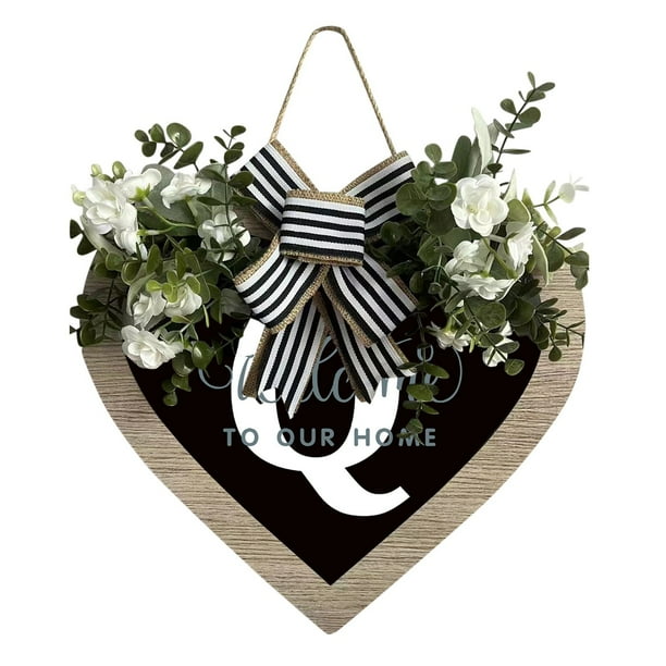 Guirnalda de 26 letras en forma de corazón con el apellido A Z para colgar en la puerta de entrada Guirnalda de primavera para colgar en la puerta de entrada