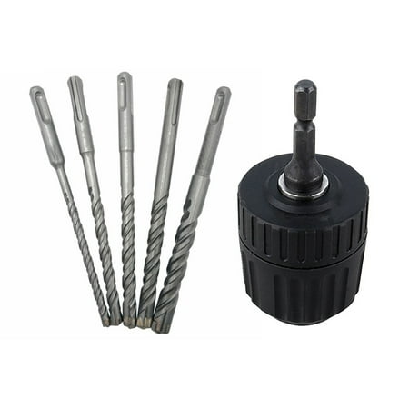 

5Pcs Electric Hammer SDS Plus Drill Bit with Keyless Drill Chuck Converter + Hex