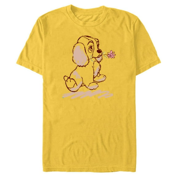 Disney Lady and the Tramp Lady Puppy Sketch - Short Sleeve Blended T-Shirt for Adults -Customized-Yellow