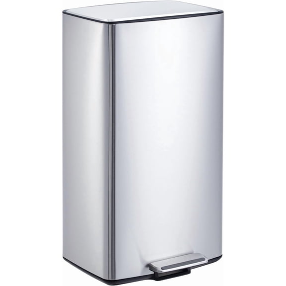 40L / 10.6 Gal Kitchen Trash Can, Stainless Steel Garbage Can with Soft Close Lid, Rectangular Waste Bin with Filter, Removable Inner Bucket and Foldable Foot Pedal for Bathroom Home Office